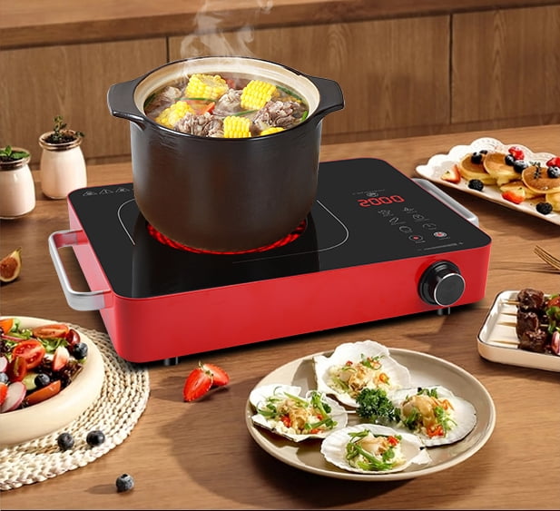 GRACEALL 2000W Electric Cooktop Portable Infrared Stove, Countertop Hot Plate for Cooking, Single Burner Cook Top, Kitchen Knob Control Stove, Unibody Design with BBQ Plate