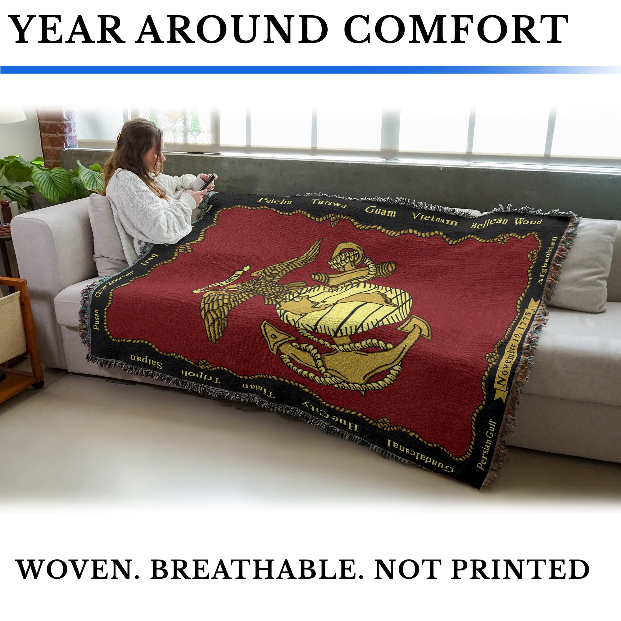 Pure Country Weavers US Marine Corps - Emblem Blanket - Military Tapestry Throw Woven from Cotton - Made in The USA (72x54)