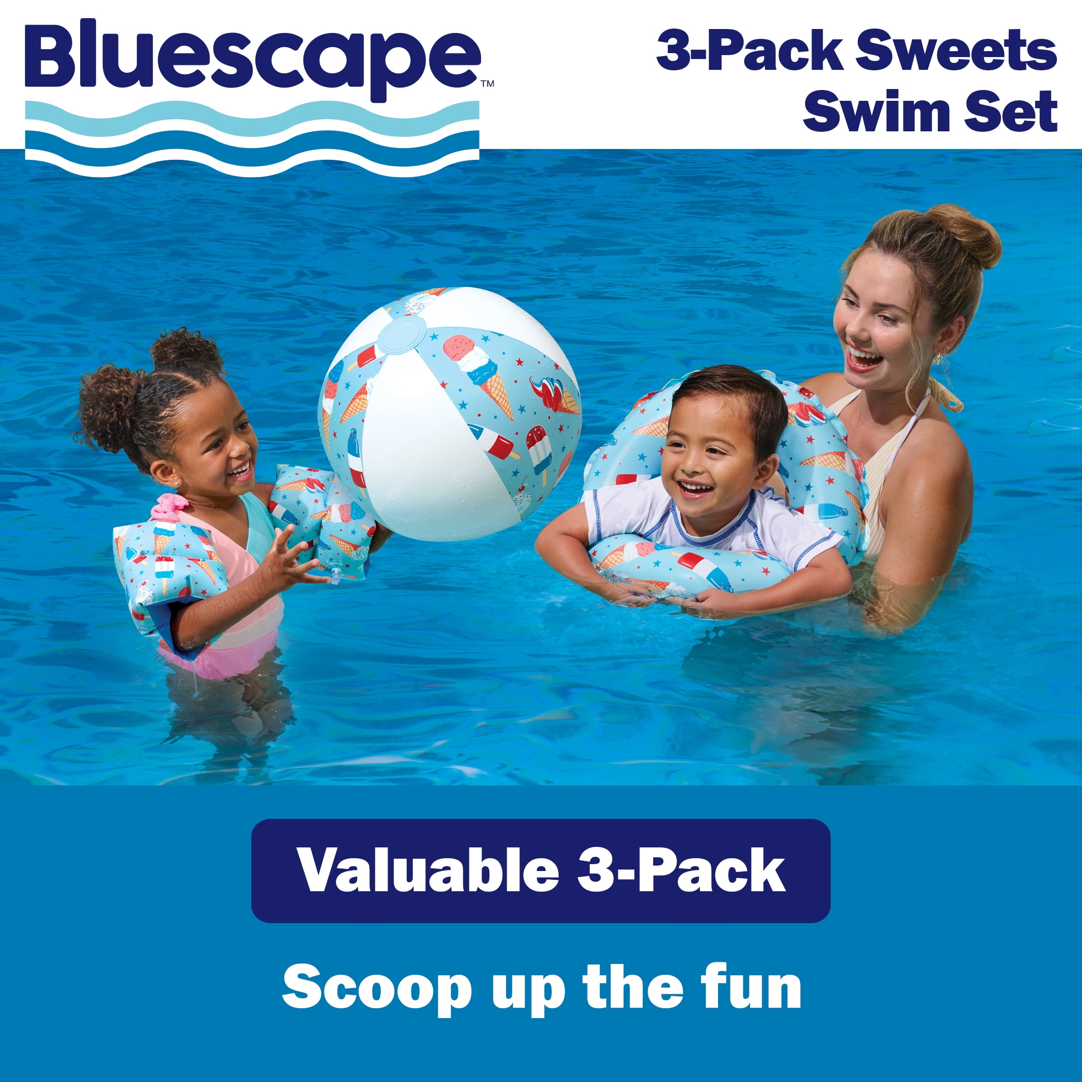 Bluescape Inflatable Sweets Swim Set, 3-Pack, Arm Band Floats, Swim Tube Float and Beach Ball, for Kids & Adults, Age 3-6 years, Unisex