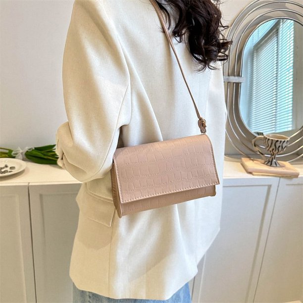 Bolso de hombro con diseño de piedra para mujer, bolso de mensajero con solapa de cuero PU (caqui)