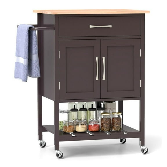 FASCK Rolling Kitchen Island Cart with Drawer and Towel Rack, Mobile Kitchen Storage Cart with Butcher Block Top for Food Prep, Dining, Small Spaces