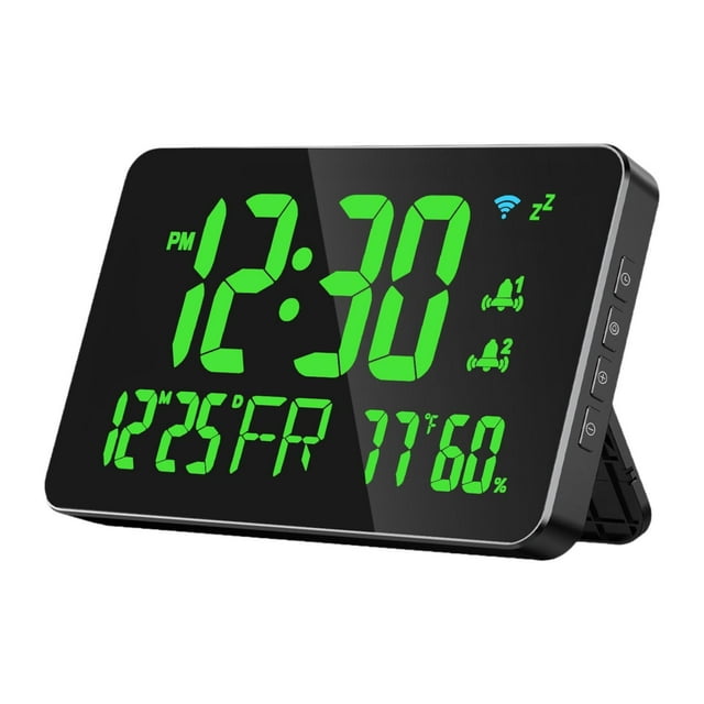 Reloj de pared digital con fecha, semana, repetición, humedad, decoración de pared, fácil de instalar, LED Verde