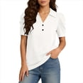 thumbnail image 2 of Camisetas de Manga Corta de Verano para Mujeres Moda Pullover de Color Sólido Botón de Solapa Botón Extraíble Camisetas de Manga Corta de Verano de las Mujeres, 2 of 5