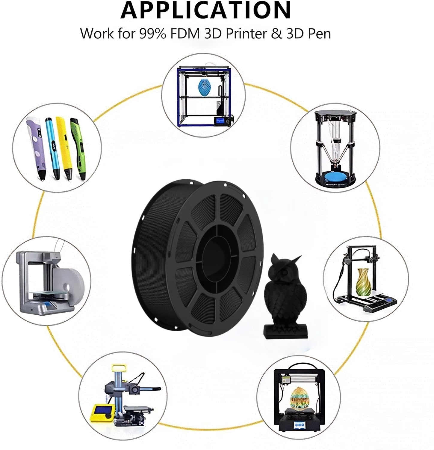 PETG 3D Printer Filament 1.75mm, Dimensional Accuracy +/-0.02mm, 1KG Spool (2.2lbs), Fit for Most 3D FDM Printer(Black)