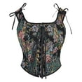 thumbnail image 4 of Plus Size Corset Top Vintage Flower Embroidery Pattern Corset Tight Vest Drawstring Tie Up Tank Top Suspender Overbust Corset Tops for Women Black L, 4 of 6