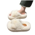 thumbnail image 4 of CHUMUD Women's Fuzzy Slippers Cross Band Memory Foam House Slippers Open Toe Plush Comfy Faux Fur Lined Slide Shoes Anti-Skid Sole, 4 of 8