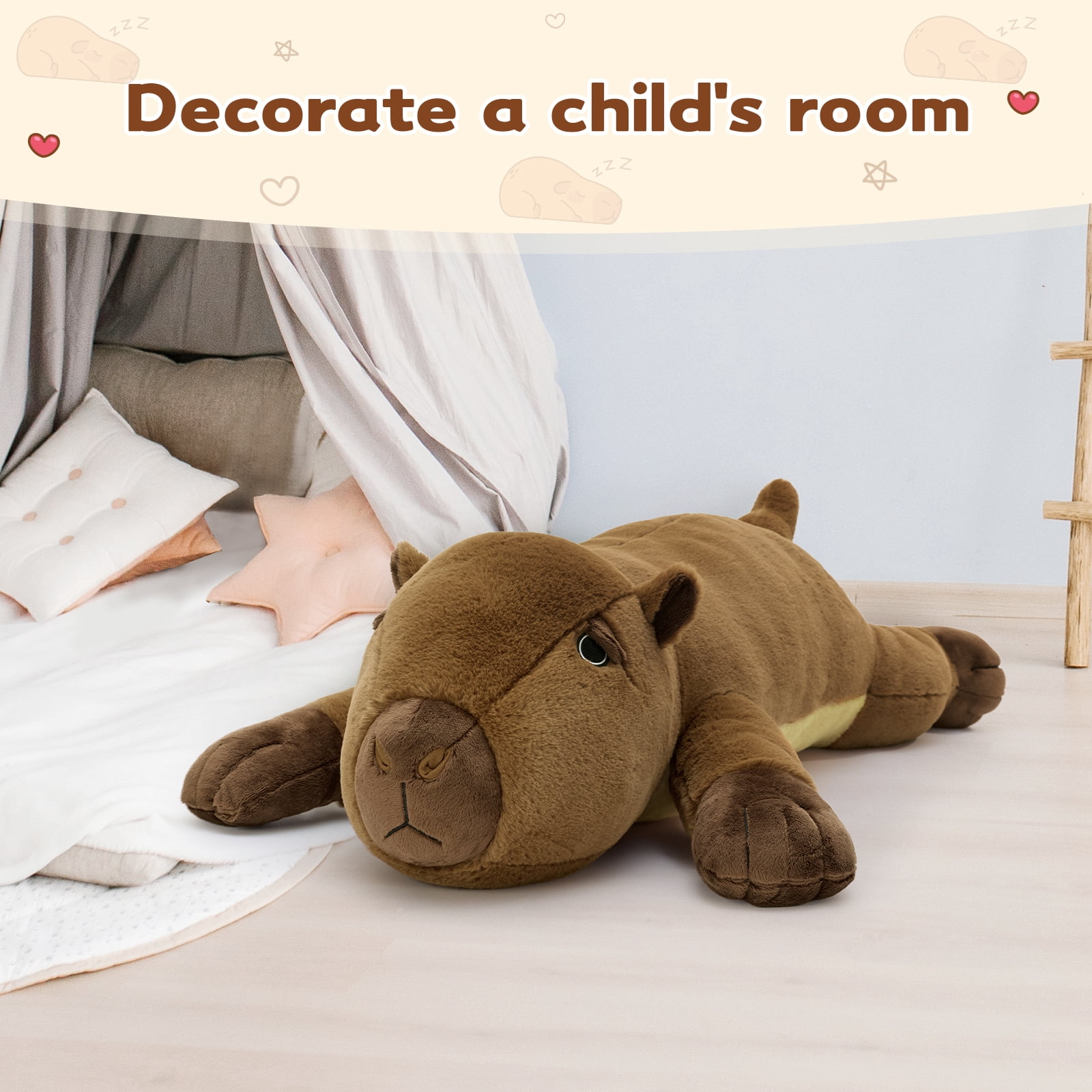 MorisMos 39" Cute Capybara Stuffed Animal, Soft Sleeping Capybara Throw Pillow