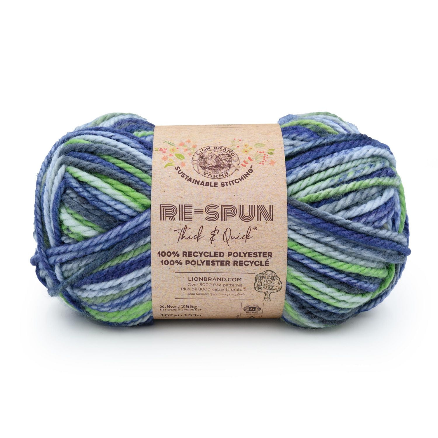 Lion Brand Re-Spun Thick & Quick® Yarn Riverside #6 Super Bulky Recycled Polyester Yarn, 340g/ 204m - 1CT
