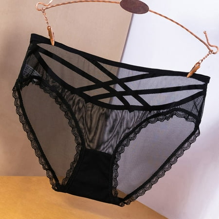 kpoplk Women Sexy Lace Bikini Panties Hollow Out V-Shape Waistband No Show Underwear Cheeky Hipster XL Dark Gray