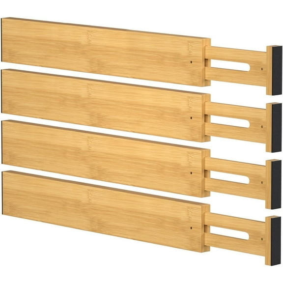 Bamboo Drawer Dividers,17-22" Adjustable Kitchen Drawer Organizer for Clothes,4 Pack Expandable Drawer Organization Separators for Bedroom,Bathroom,Dresser and Office,Natural