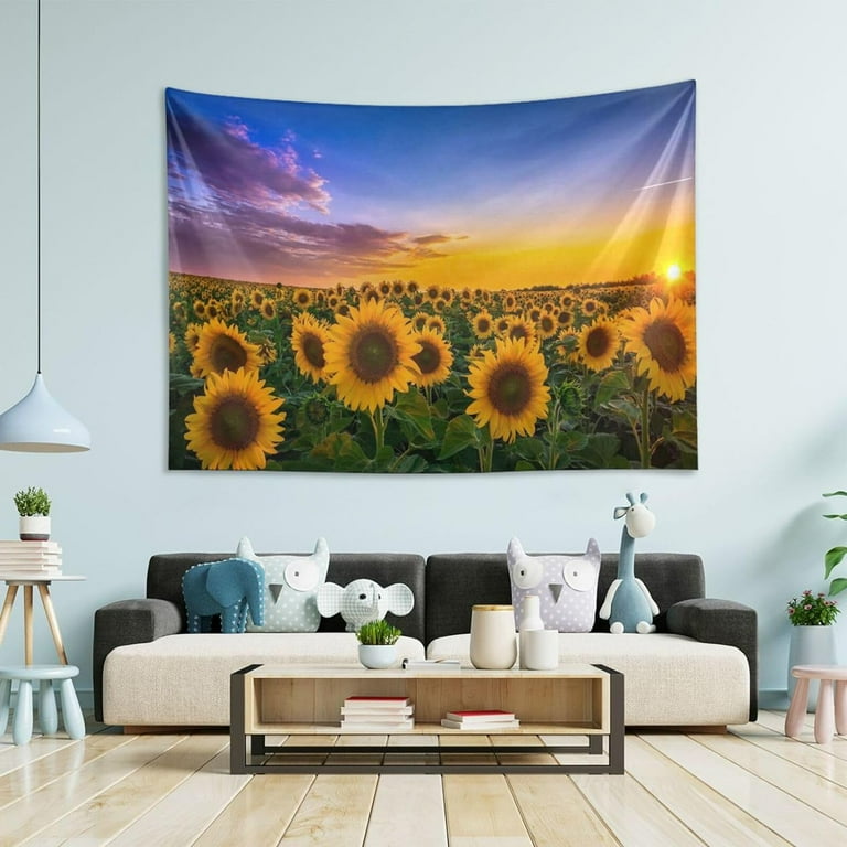 FREEAMG Sunset and Sunflower Tapestry Aesthetic Tapestry Wall Hanging for Home Decor 80 x 60 Inches Walmart