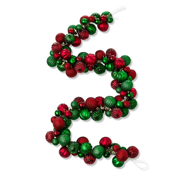 Shatterproof Ornaments Braided Christmas Garland, Red and Green, 65", by Holiday Time