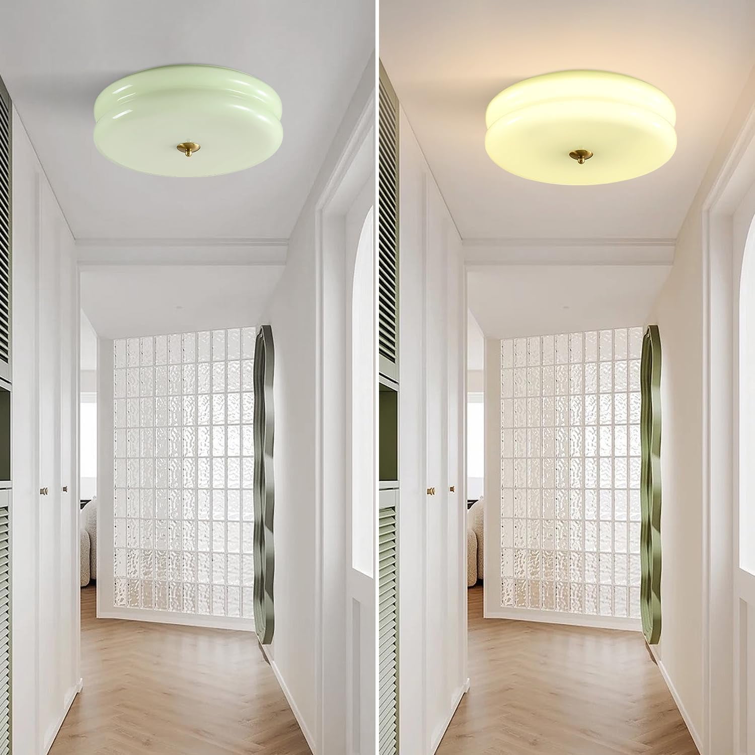 KCO Lighting Mid Century Modern LED Ceiling Lights Mint Green Glass Ceiling Lamp Large Hallway Light