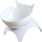 Cat Elevated Bowl with Raised Stand, 15 Degree Tilted Design Neck Guard Stand Raised Pet Food Water Feeder Bowl for Cats or Small Dogs (Single White)
