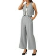 thumbnail image 4 of INSPIRAR CHIC Conjunto de Dos Piezas Casual Sin Mangas Top Corto Cuello en V Pantalones de Pierna Ancha XS Gris, 4 of 6