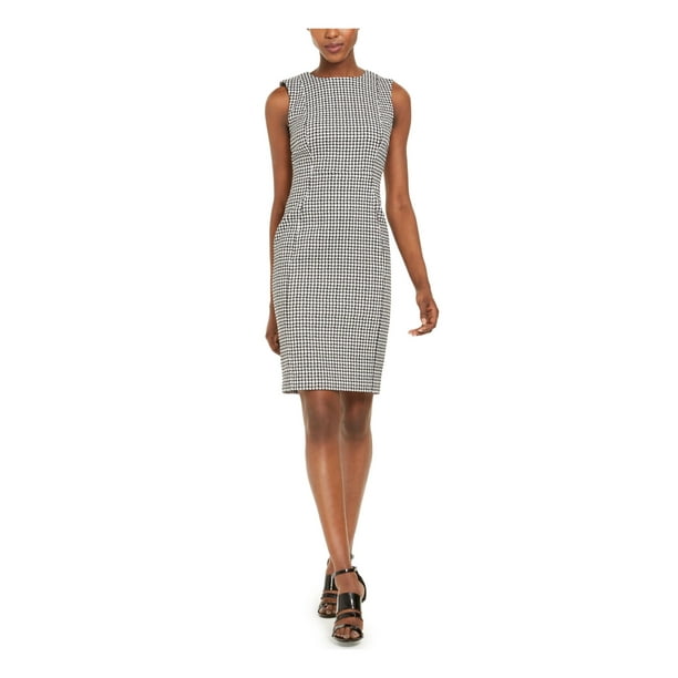 CALVIN KLEIN Womens Black Patterned Sleeveless Jewel Neck Above The Knee Shift Dress 8 CALVIN KLEIN Womens Black Patterned Sleeveless Jewel Neck Above The Knee Shift Dress 8