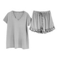 thumbnail image 2 of CUITING Ensemble de Shorts et Hauts pour Femmes, Pyjama à Manches Courtes, Couleur Unie, Décontracté, Printemps et Été, 2 of 4