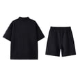 thumbnail image 4 of Stamzod Mens Sweatsuits 2 Piece Set Summer Solid Color Turndown Short Sleeve Shirts and Shorts Daily Casual Loose Plus Size Workout Outfits for Men with Pocket Black XXXXL, 4 of 4