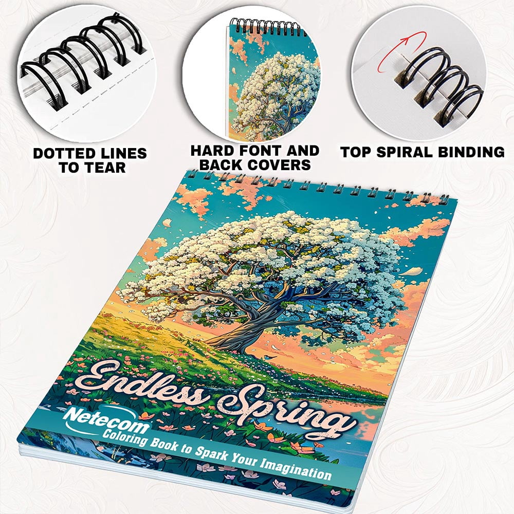 Netecom Endless Spring Coloring Book for Adults, Spiral Bound, Soft Cover