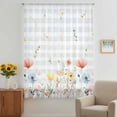 thumbnail image 3 of Botanical Wildflowers Sheer Curtains 96 Inches Long, Spring Farmhouse Floral Grey Plaid Light Filering Curtains, Privacy Drapes Simi Floor to Veiling Curtain for Living Room Bedroom Window Treatment, 3 of 9