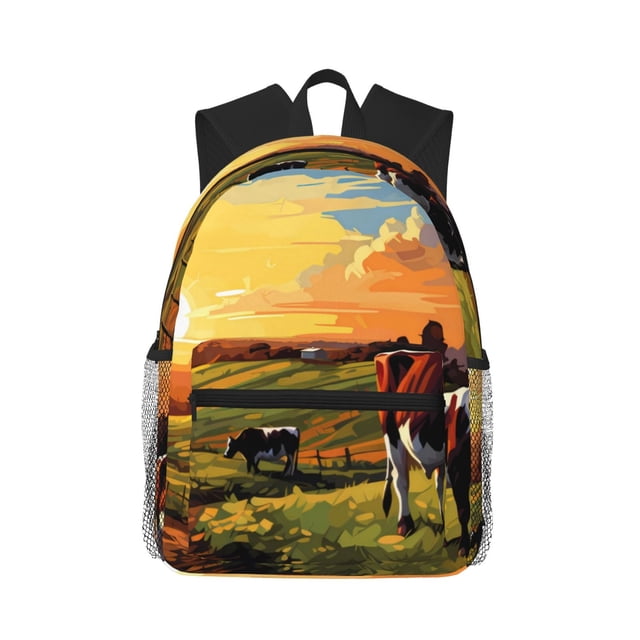 Fotbe Oil Painting Style Pasture Cow Mochila Ligera Casual para Laptop para Hombres y Mujeres, Mochila Impermeable de Uso Diario, Mochila para Universidad