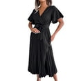 thumbnail image 6 of STETMN Maxi Dresses 2025 for Women V Neck Short Sleeve Drawstring Empire Waist Flowy Swing Dress, 6 of 7