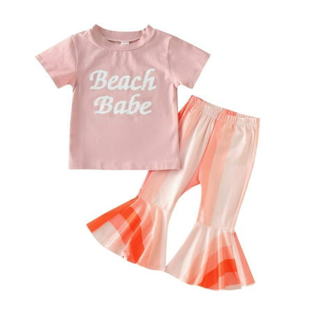 

XINSHIDE Kids Infant Girls Printed Short Sleeve Top Flared Pants Two Pieces Outfits Set 1-4 Y Baby Clothing