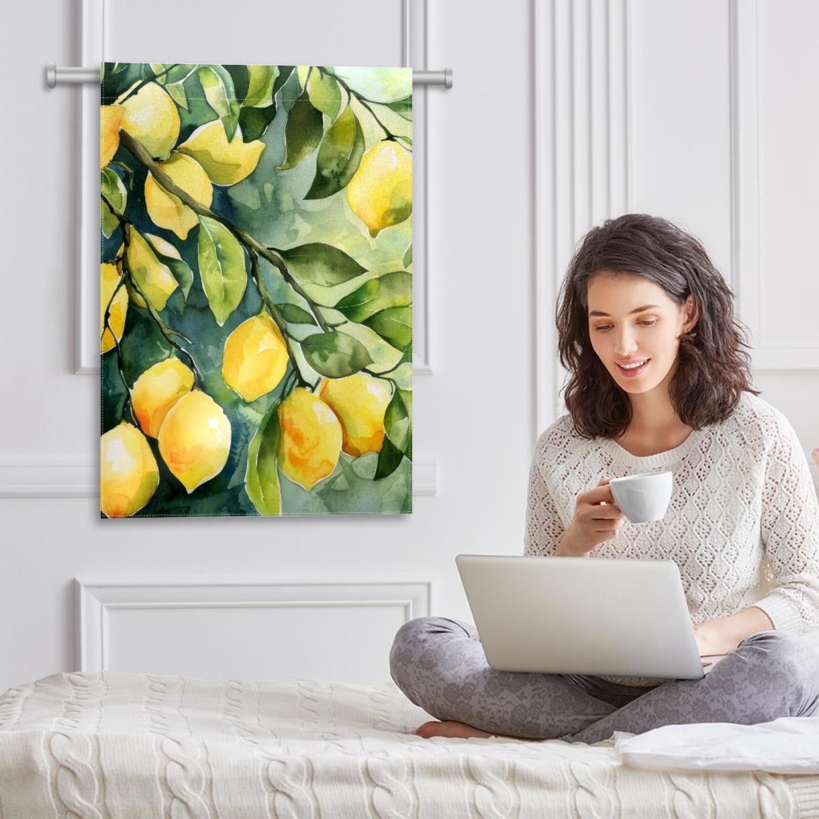 Welcome Fresh Lemons Tree Branches and Green Leaves Garden Flag, Vertical Double Sided Small House Flag, Yard Farmhouse Outdoor Deck Veranda Lawn Decor 28x40 Inch