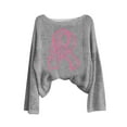 thumbnail image 4 of Ounisa Breast Cancer Crewneck Sweaters for Women Fall Vintage Knit Tops Hippie Cozy Oversized Pullover Pink Ribbon Sweatshirt Cancer Fight Awareness Shirt Casual Long Sleeve Tops, 4 of 4