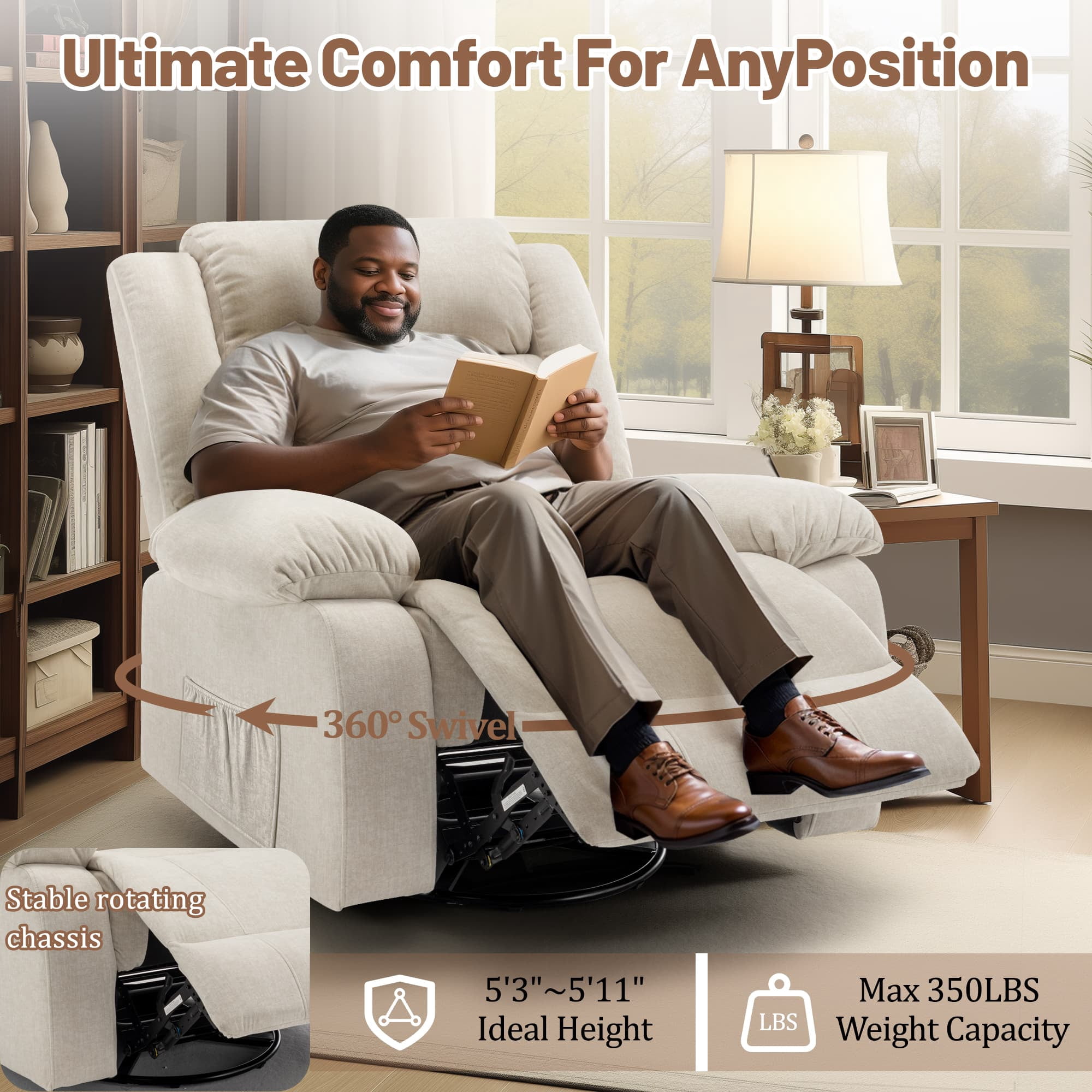 Korser Oversized Swivel Rocker Recliner Chair with Massage and Heating for Living Room,Beige