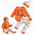 thumbnail image 2 of TOWED22 Baby Girls My First Halloween Clothes Newborn Infant Girls Pumpkin Printed Outfit Long Sleeve Ruffle Romper Pants Headband Sets,12-18 M, 2 of 9