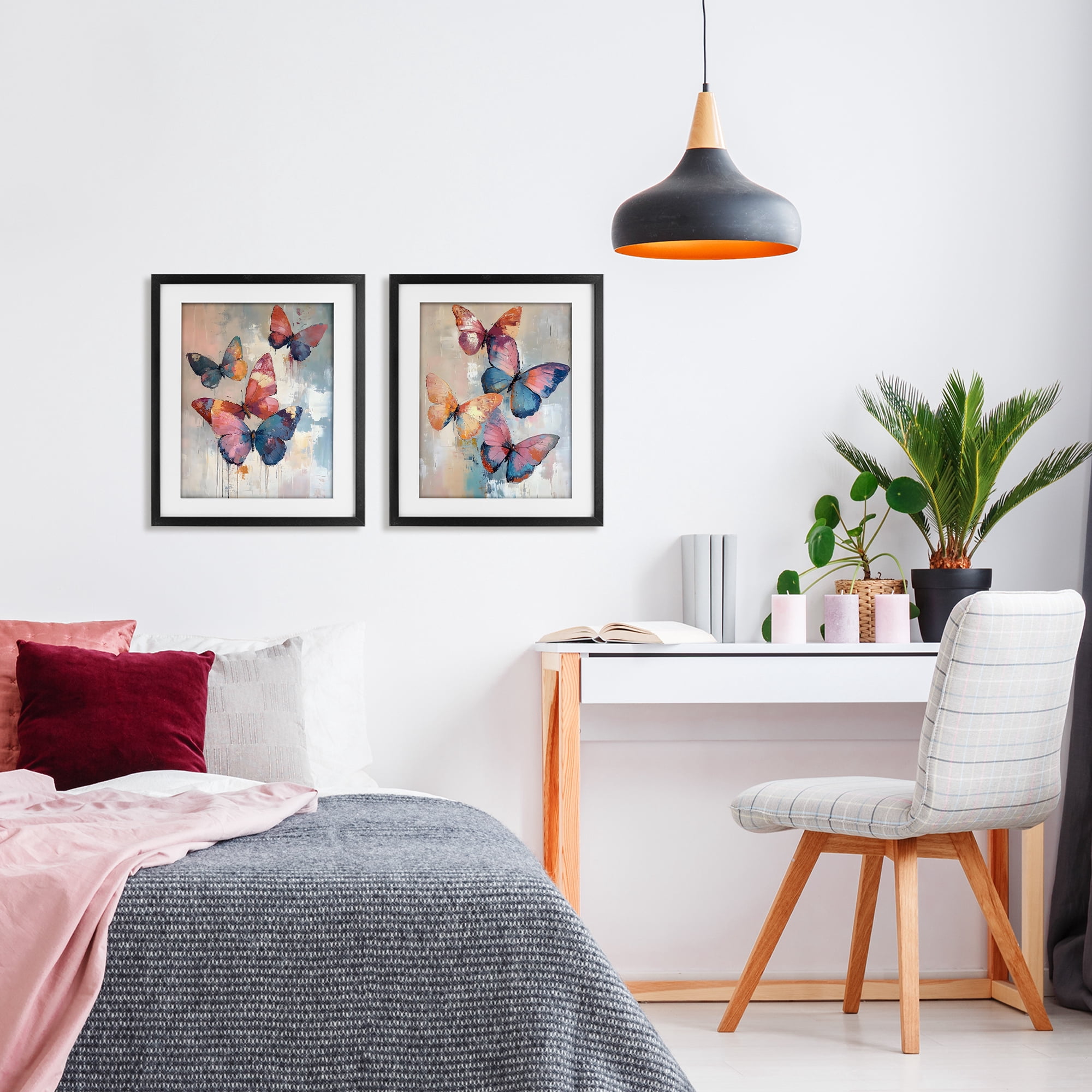 Stupell Industries Butterfly Beauties in Flight 2 Piece Black Framed Print Under Glass Set, design by Creative Studio