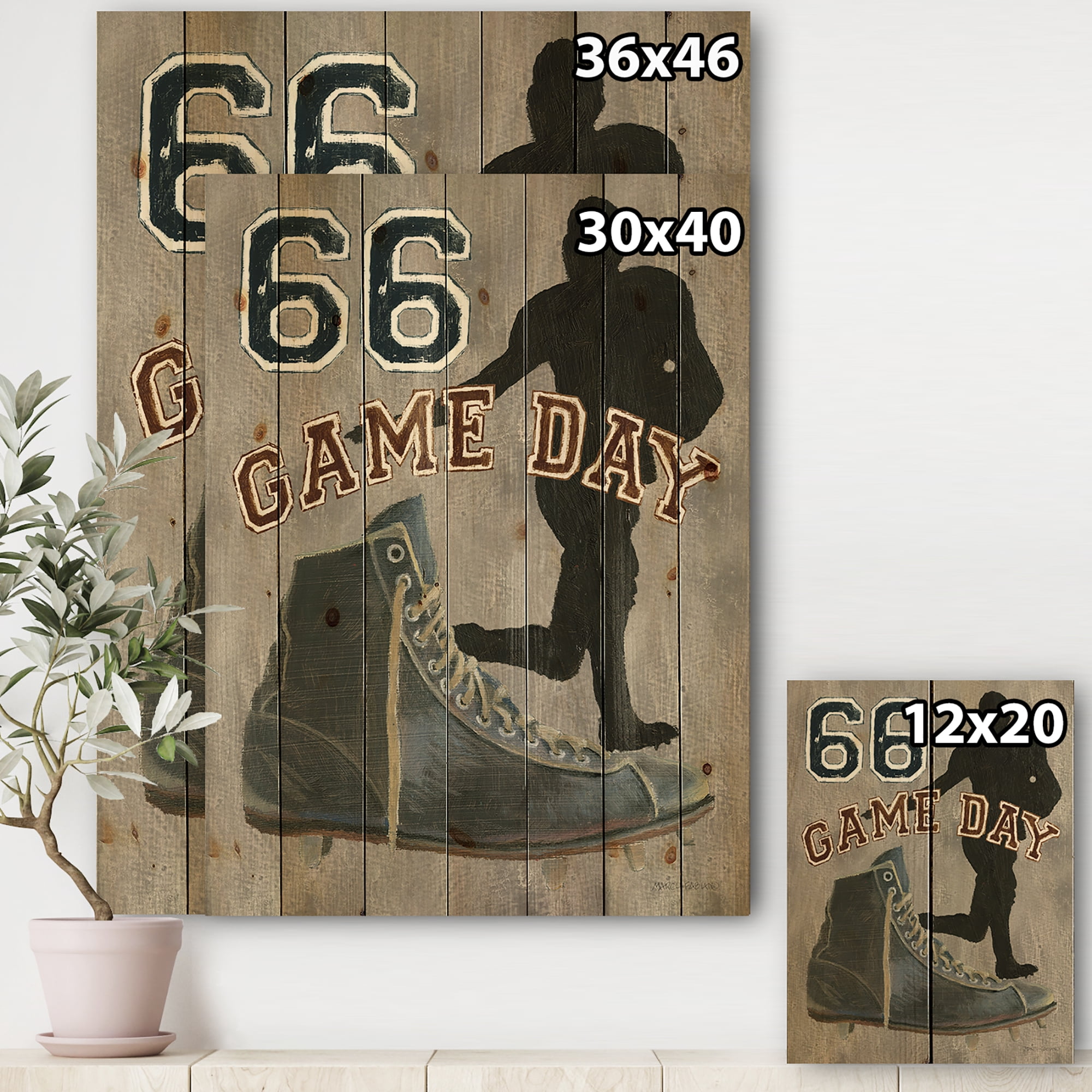 Designart 'football Game Day II' Vintage Sport Print on Natural Pine Wood