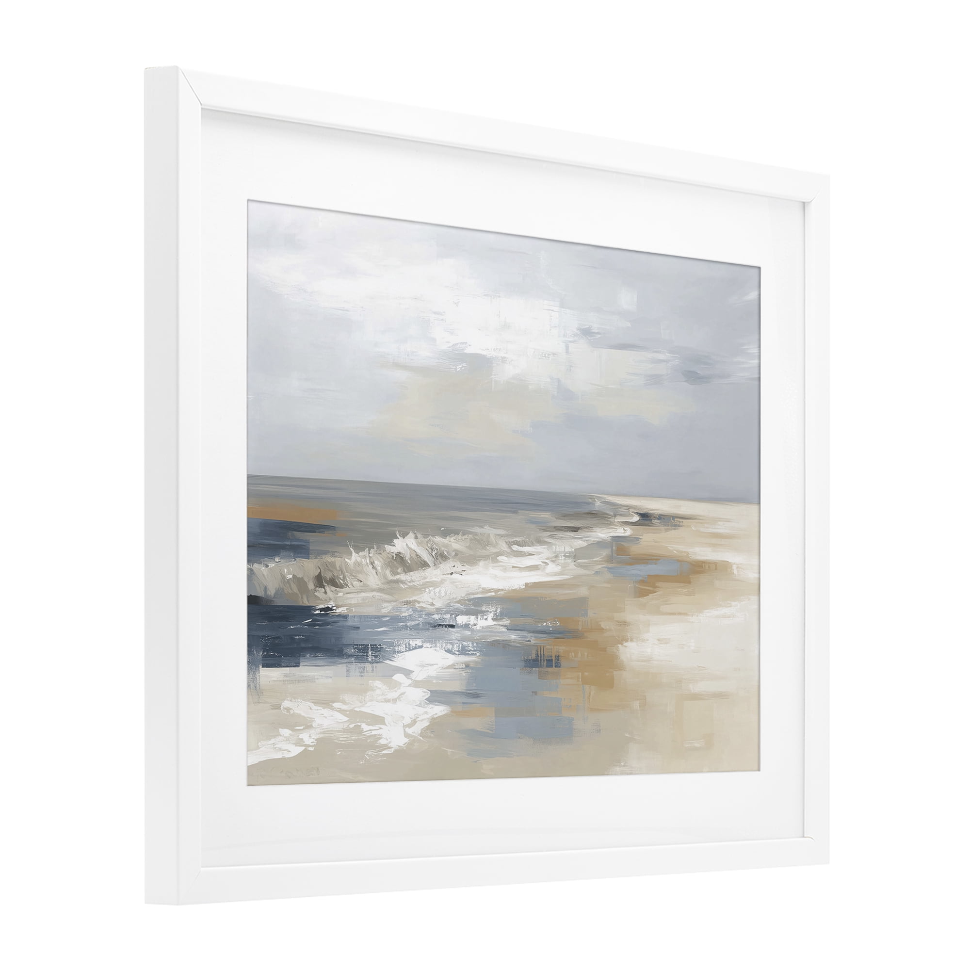 Stupell Industries Tranquil Beach in Neutrals White Framed Print Under Glass, design by Kim Curinga