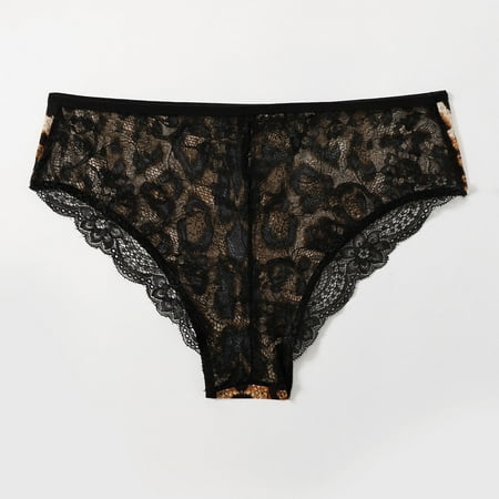 

Qcmgmg Women s Tanga Leopard T-Back Underwear Low Waisted Sexy Lace Panties Plus Size M