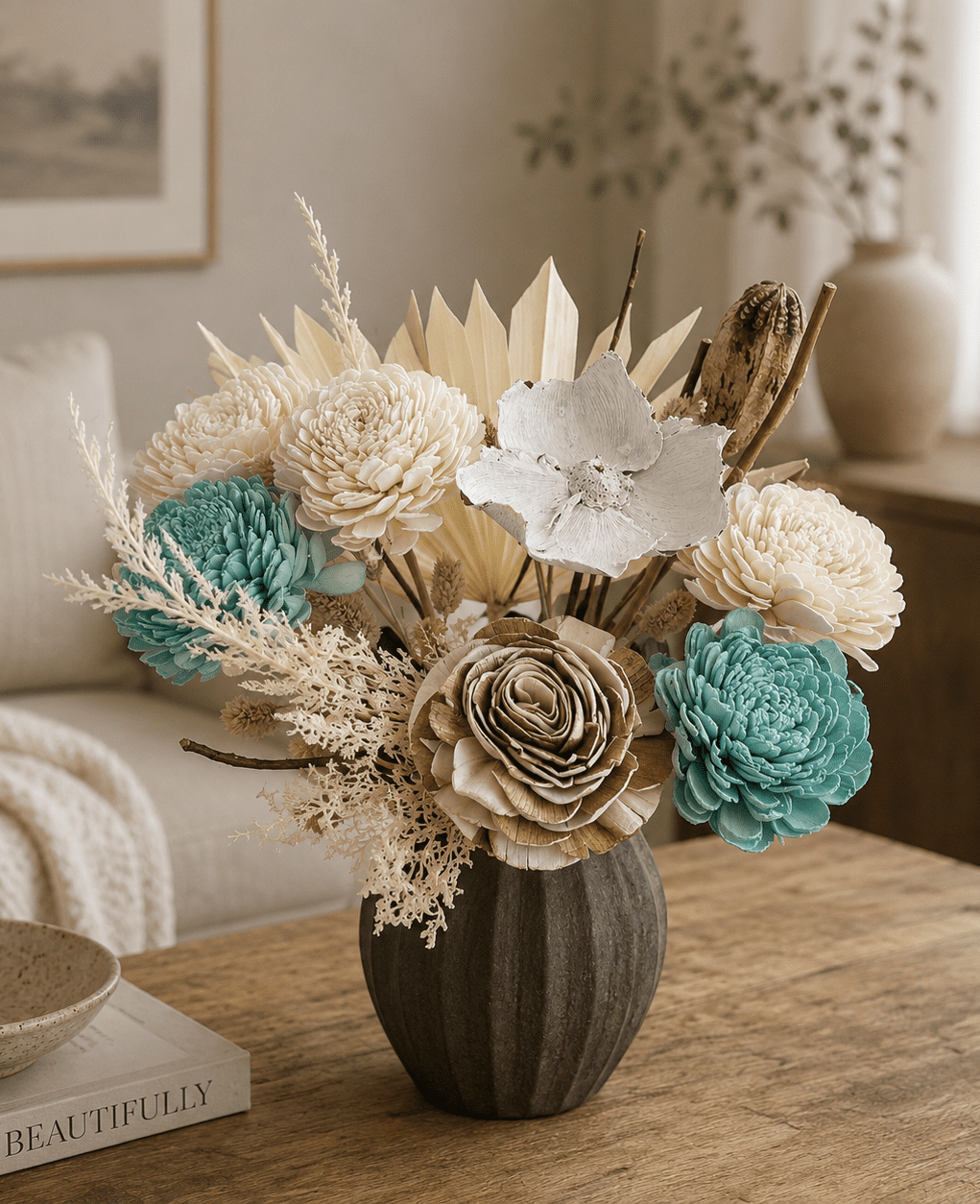 18" Botanical Avenue Luna Bouquet Aqua Blue, dried flowers, floral arrangement, preserved flower bouquet, boho home décor, everlasting flowers, blue dried bouquet, floral centerpiece,  handmade