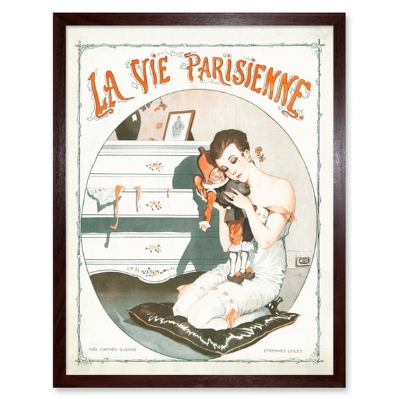 Vintage French Fashion La Vie Parisienne Post War Christmas Magazine Cover Art Print Framed Poster Wall Decor 12x16 inch