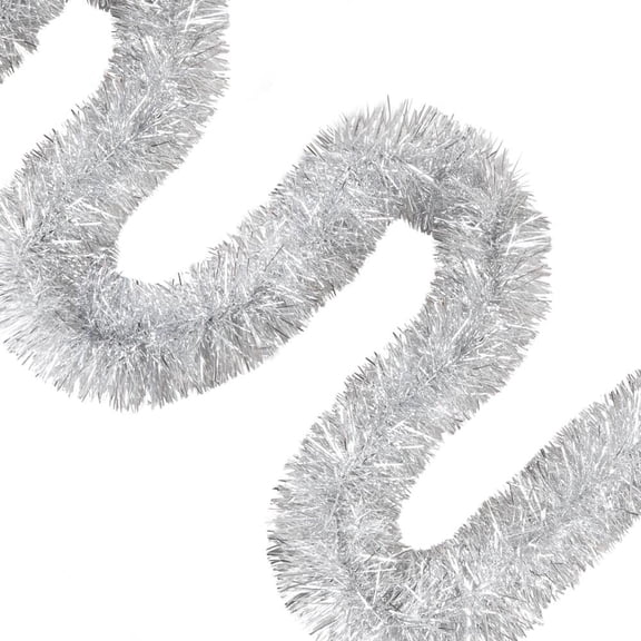 FGY 50 Feet Christmas Tinsel Garland Silver Tinsel Foil Garland Decoration for Tree Wall Rail Home Event - Silver