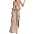 thumbnail image 2 of ICHUANYI Clearance Women Casual Tube Top Backless Solid Split Fork Dress Bandage Skirt Suit(Beige, XS) Ichuanyi Ichuanyi, 2 of 9