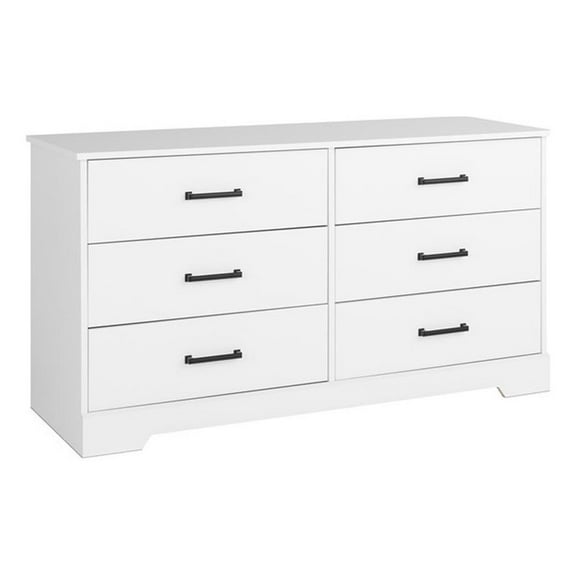 Pemberly Row Farmhouse Engineered Wood 6-Drawer Chest for Bedroom in White