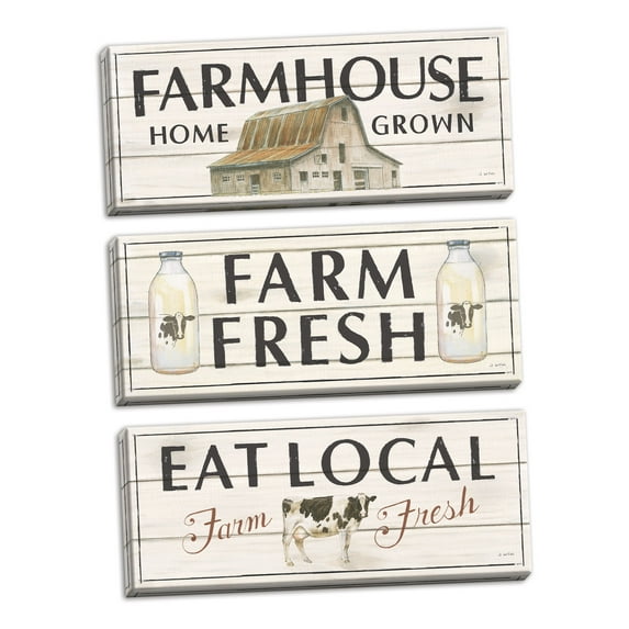 Gango Home Decor Country-Rustic Country Cow I, II, & III by James Wiens (Ready to Hang); Three 36x12in Hand-Stretched Canvases