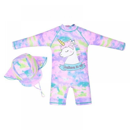 

SILVERCELL Baby Girls Swimsuit Unicorn Rash Guard Sun Protection Set Kids One Piece Zipper Bathing Suit Swimwear with Hat 2-9 Years