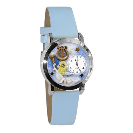 Whimsical Angel with Harp Baby Blue Leather And Silvertone Watch