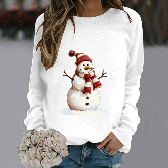 AGWOLF Christmas Sweatshirt for Women Funny Snowman Graphic Ugly Shirts Loose Crewneck Long Sleeve Xmas Holiday Tops
