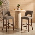thumbnail image 2 of Usaint Chenille Bar Stools Set of 2, 26" Counter Height Barstools, Mid-Century Wooden Kitchen Island Chairs for Dining Room, Brown, 2 of 9
