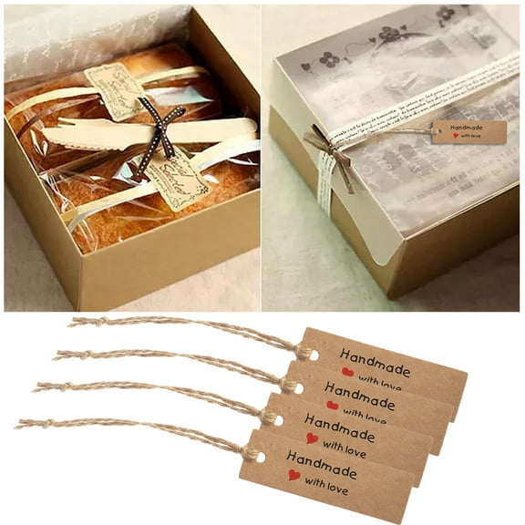 Kraft Paper Tags Handmade with Love Garment Tags Wedding Party Decoration Heart Gift Paper Tags Packing Label Cards(50pcs Kraft Card,10 Meters Rope)