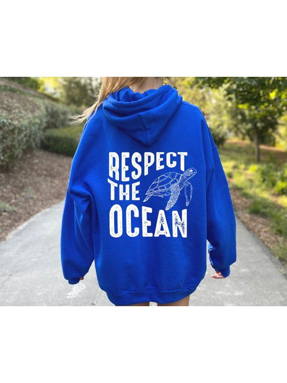 Respect The Ocean Hoodie With Words on Back, Hoodie Surfing, Hoodie Save The Turtle, Oversize Vsco Hoodie, Aesthetic Hoodie