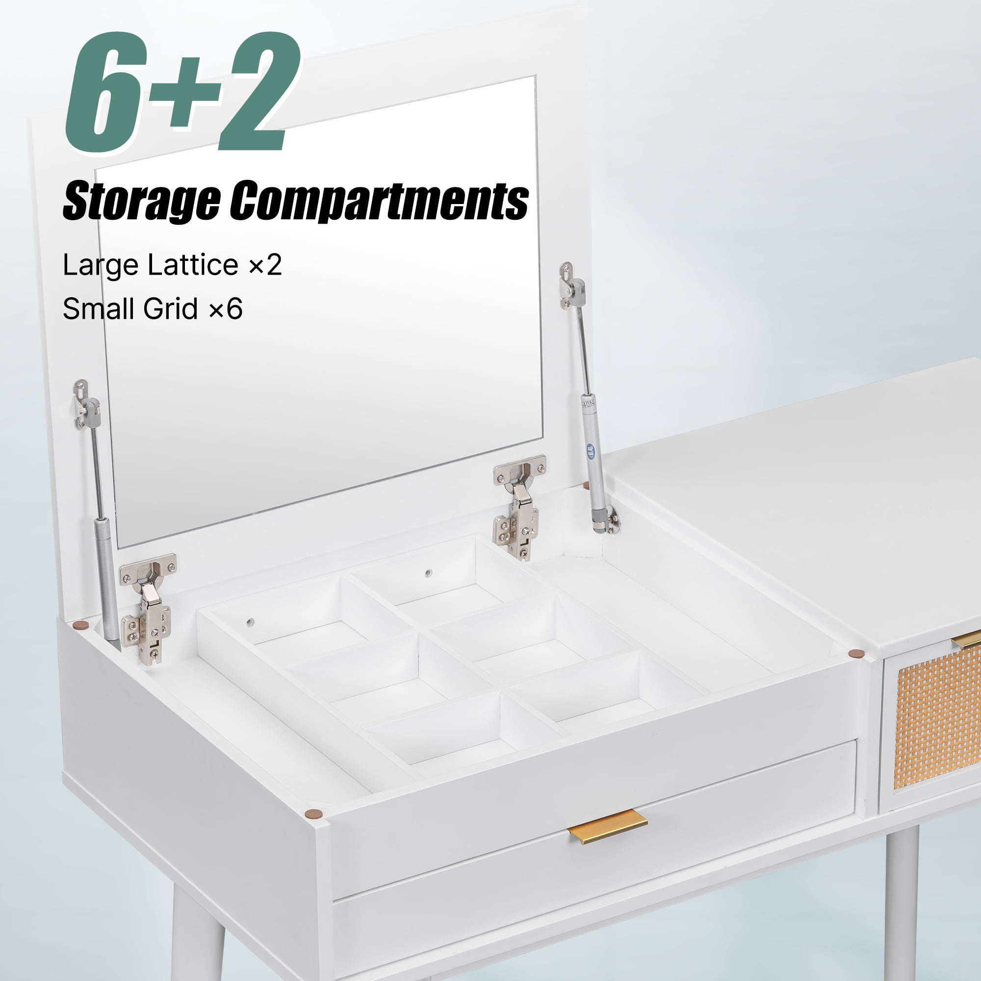 Yoneston 43.3" Classic Wood Makeup Vanity Set with Flip-top Mirror, Vanity Table with Cushioned Chair with Three Drawers and Storage Space for Bedroom, White