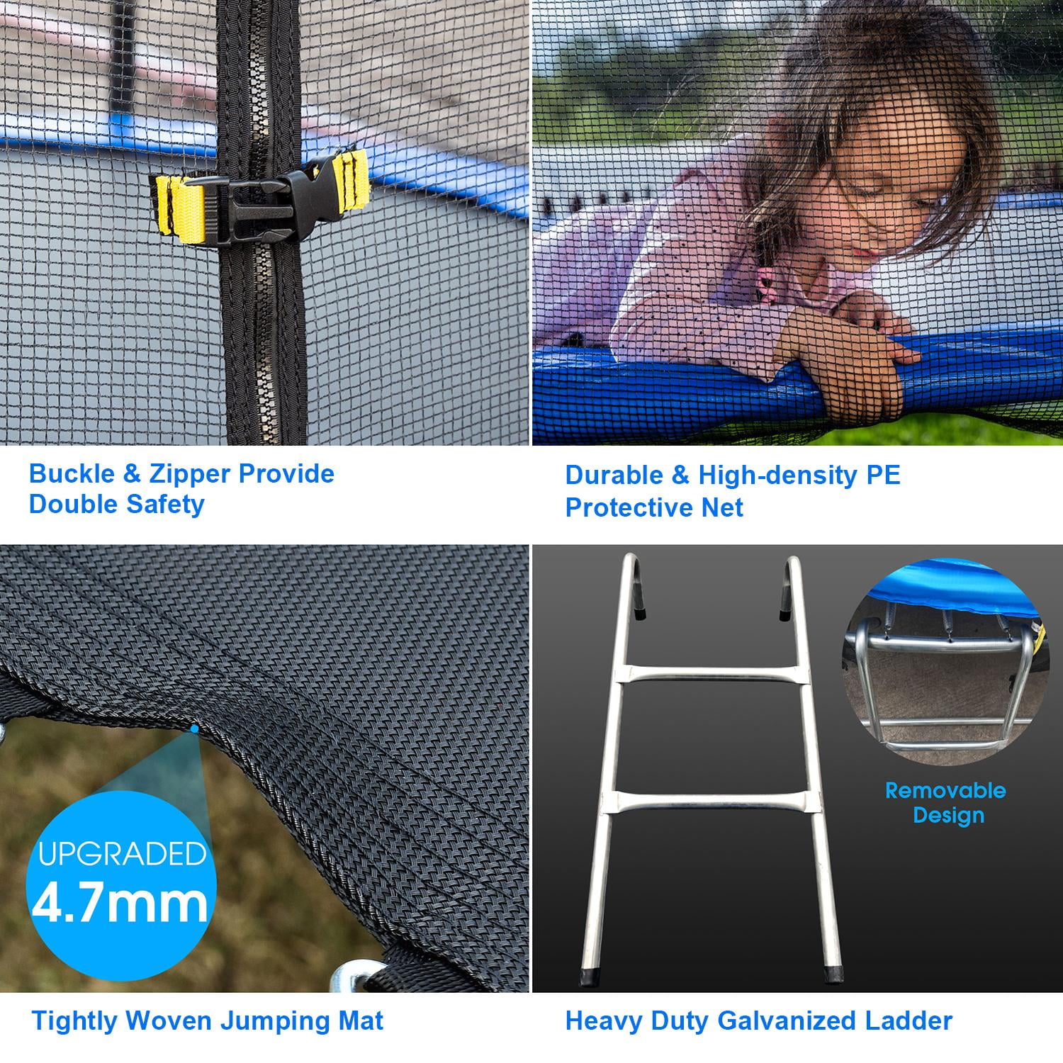 10 FT Trampoline with Safety Enclosure Net for Kids and Adults Fitness Trampoline, Waterproof Jump Mat, Ladder, Spring Cover Pad Exercise Fitness Outdoor Trampoline