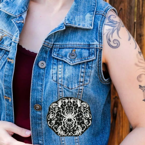 Spiderweb Filigree Gothic Black and White Iron On Embroidered Patch